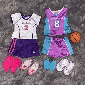 3 American girl doll sports uniforms